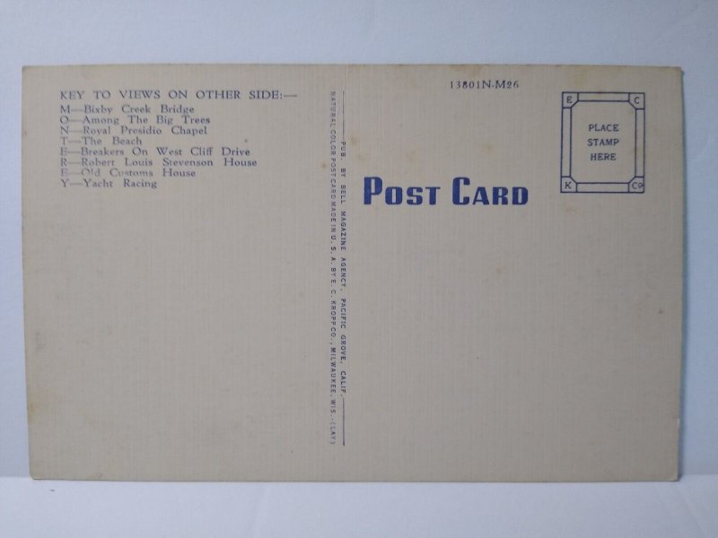 Greetings From Monterey California Large Letter Linen Postcard Lake Tree Kropp