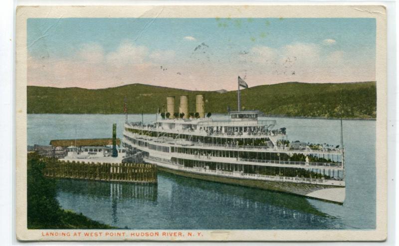 Steamer at West Point Landing Hudson River New York 1921 postcard