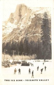 RPPC Ice Skating Rink YOSEMITE VALLEY Winter Scene 1937 Vintage Postcard