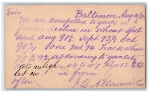 1884 Letter Greetings Baltimore Maryland MD Antique Posted Postcard 