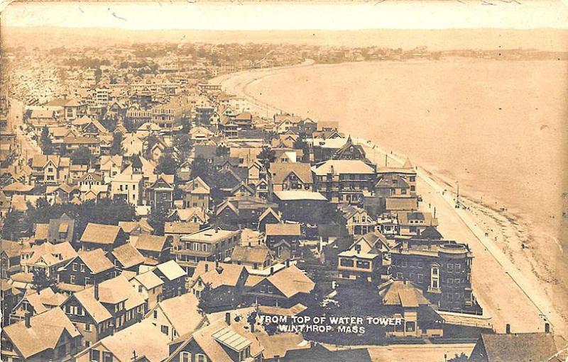 Winthrop MA Aerial View From Water Tower RPPC Postcard