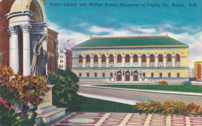 Massachusetts Boston Public Library and Phillips Brooks Monument At Copley Sq...