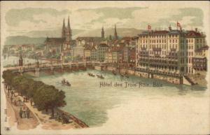 Bale Switzlerand Hotel Des Trois Rois FINE LITHO c1900 Postcard EXC COND