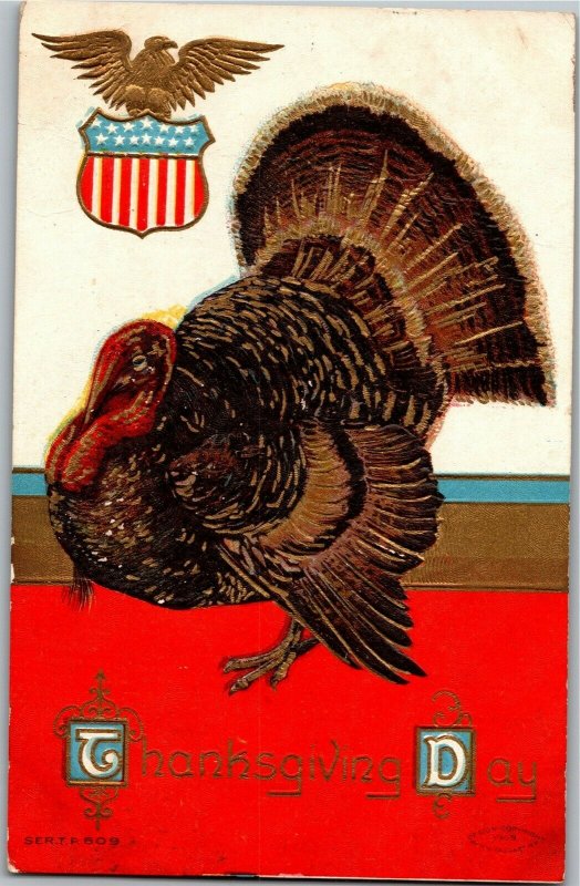 Thanksgiving Day Turkey Embossed c1909 Vintage Postcard B33