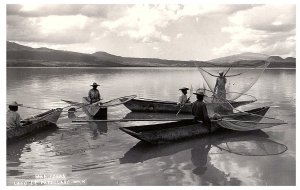 RPPC Postcard  Mariposas Boats Fishermen Lago de Patzcuaro Michoacan Mexico MX