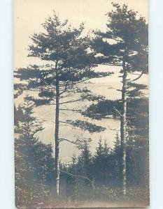 Pre-1930 rppc WATER BEHIND THE TREES Boothbay Harbor Maine ME HM3206
