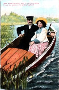 Romantic Couple In A Boat Vintage Postcard 09.71