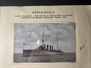 Mint England Ship Postcard HMS Falmouth WWI Heligoland Jutland Torpedo Navy