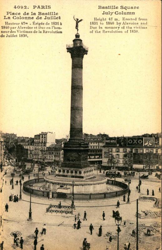 PARIS FRANCE, July Column, Bastille, Vintage Postcard FR188899