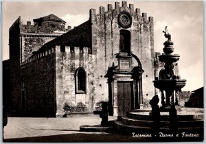 Taormina Duomo e Fontana Italy Drinking Water Fountain Real Photo RPPC Postcard