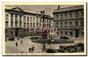 Postcard Old Milan Piazza della Scala e Monumento a Leonardo da Vinci