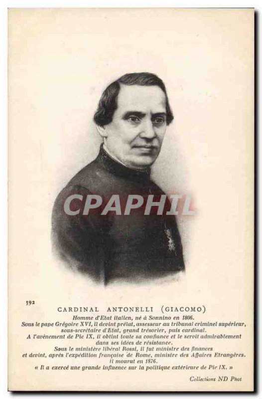 Old Postcard Cardinal Giacomo Antonelli of Man & # Italian 39Etat