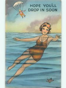 Linen Risque SEXY GIRL SWIMMING IN THE WATER AB6780