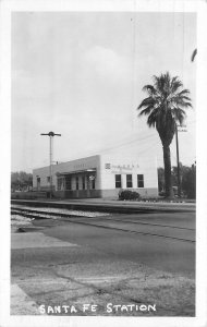 Postcard RPPC California Azusa 1950s Santa Fe Railroad Depot occupation 23-10931