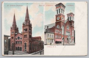 Church~St Johns Church & St Josephs Church Utica New York~Vintage Postcard 