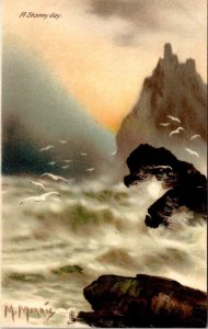 A STORMY VIEW Ocean Waves ca1910's RAPHAEL TUCK Connoisseur Series Postcard