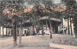 E40/ Webster Lake Indiana In Postcard 1909 Yellow Banks Hotel Porch People