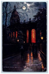 c1910 St. Philips Church Birmingham By Night Oilette Tuck Art Postcard