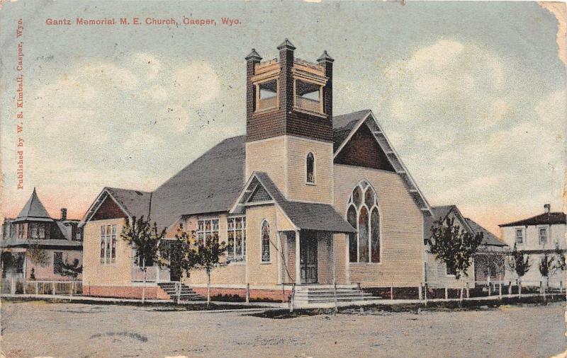 C41/ Casper Wyoming Wy Postcard 1910 Gantz Memorial M.E. Church Building