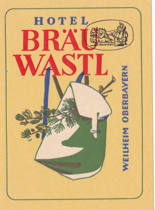 Germany Wildbad Hotel Braeu Wastl Vintage Luggage Label sk2365