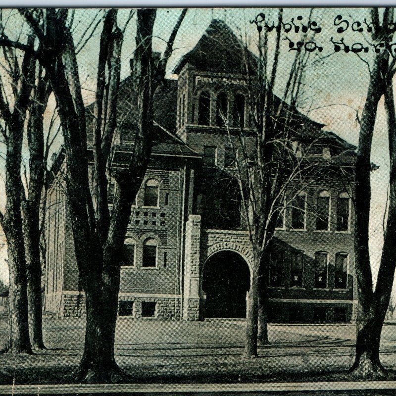 c1900s La Harpe, IL Public School Building Antique Lith Photo Postcard ILL A84