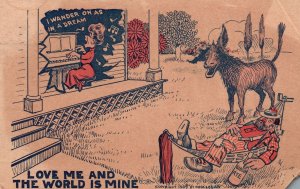 Vintage Postcard 1908 Love Me And The World Is Mine Clown Singer Donkey Comics