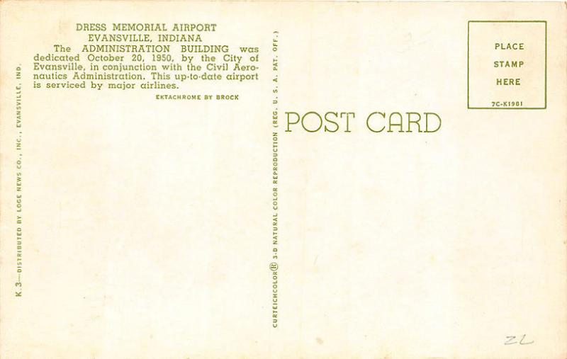 Evansville IN Dress Memorial Airport Delta Airline Postcard