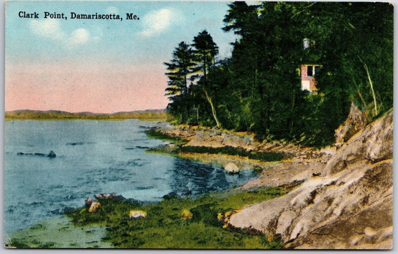 Clark Point Damariscotta Maine ME Bay Harbor Forest Trees Cliff Postcard