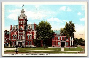 Ravenna Ohio~Portage County Courthouse Jail Bldg~Fountain~Portico~1925 Postcard