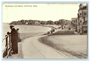 1913 Boulevard And Beach View Winthrop Massachusetts MA Antique Postcard 