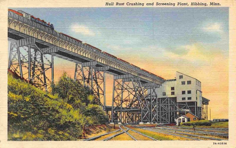 Railroad Train High Bridge Hull Rust Crushing Plant Hibbing MN linen postcard