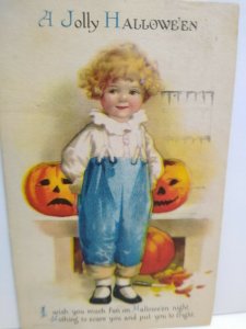 Jolly Halloween Postcard Ellen Clapsaddle Wolf No 1 Child Pumpkins 1920 Vintage