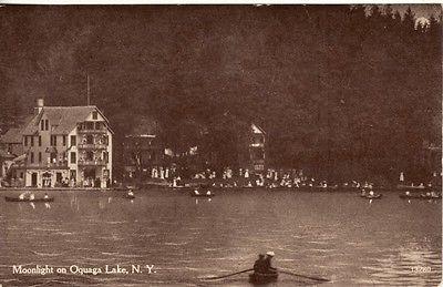 NY   OQUAGA LAKE -- Moonlight View postcard