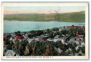 1927 Bird's Eye View Of Watkins And Seneca Lake Watkins New York NY Postcard