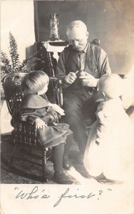 H93/ Chicago Illinois RPPC Postcard c1910 Grandpa Peeling Apple 142