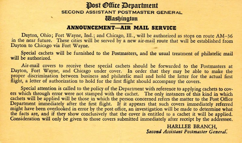 Post Office Dept., Second Ass't Postmaster General. Air Mail Service, 1937