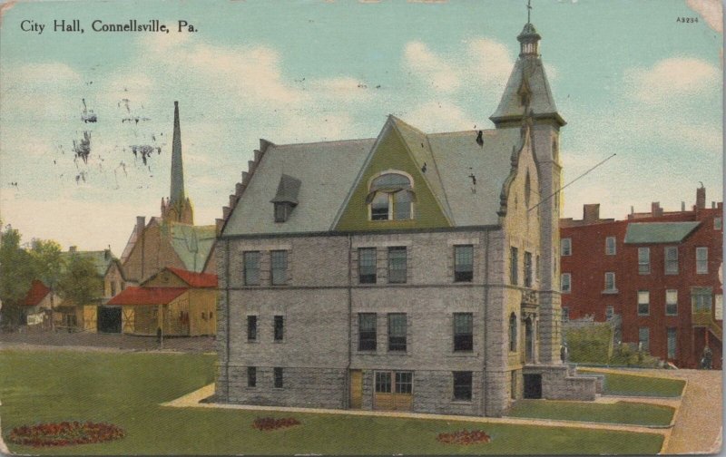 Postcard City Hall Connellsville PA 1914