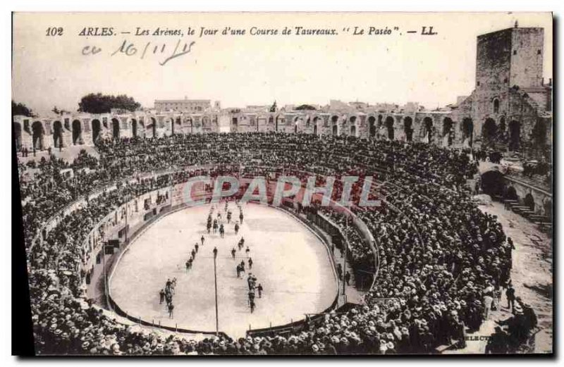 Old Postcard Arles Arenes the Bulls a race day Paseo Bullfight