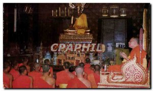 Postcard Old Monks Offering Prayers in a Bangok Temple Thailand