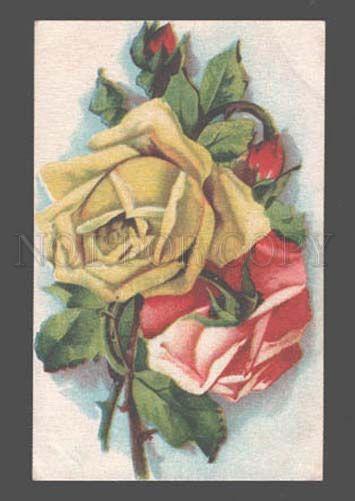 083630 Yellow & Pink ROSES Bouquet by KLEIN Vintage Russian PC