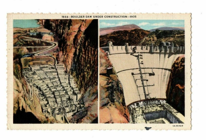 Boulder Dam Multi-view Postcard Boulder Dam Construction Before & After #75732