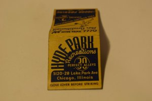 Hyde Park Recreations Bowling Chicago 20 Strike Matchbook Cover