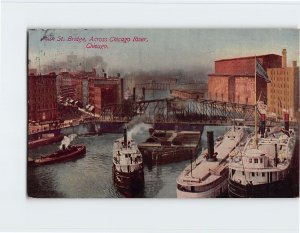 Postcard Rush St. Bridge, Across Chicago River, Chicago, Illinois