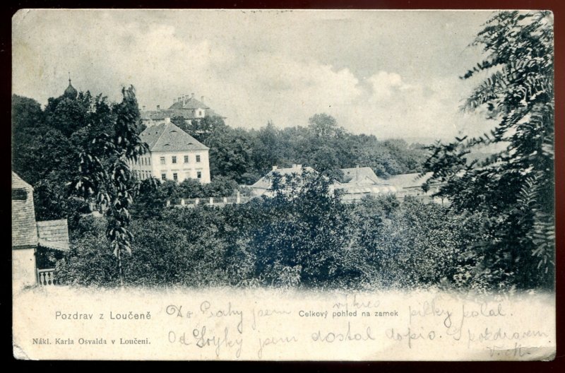 h2119 - CZECHIA Loucen Postcard 1910s Castle Panoramic View