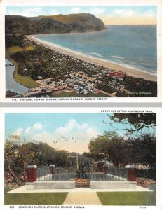 2~Postcards Seaside OR Oregon  AERIAL VIEW & LEWIS & CLARK SALT CAIRN  ca1920's