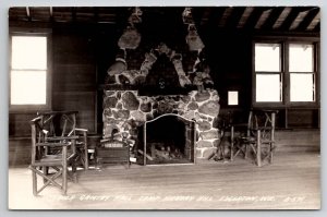 Edgerton Wisconsin Interior Grigsby Hall Camp Hickory Hill RPPC Postcard M36