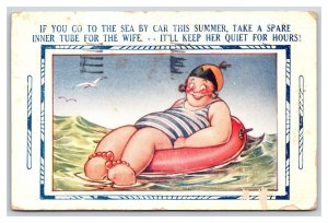 Bamforth Comic Large Woman Swimming Bring Spare Inner Tube DB Postcard U10