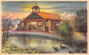 Chapel By The Lake, Knott's Berry Place, Buena Park 1946 Art Vintage Postcard