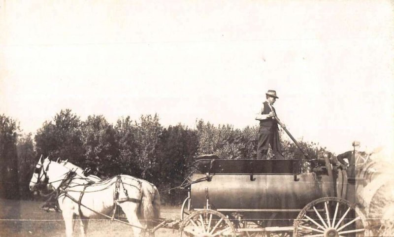 Horse Drawn Fire Engine Water Tank Real Photo Vintage Postcard AA27985 