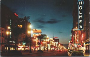 USA Canal Street At Night New Orleans Louisiana Vintage Postcard 02.74